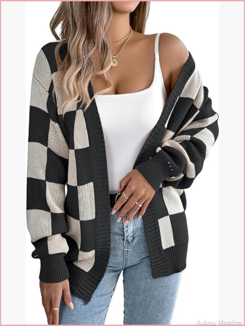 Womens Checkered Cardigan Sweaters Fall Winter Casual Oversized Knit Jacket